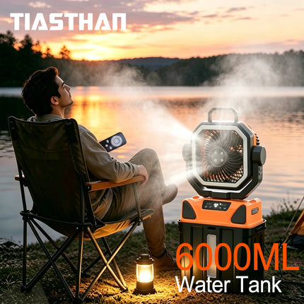 30000mAh Outdoor 6L Water Tank Spray Camping Fan with Remote Control Lighting 4 Gears Speed for Fishing Portable Electric Fan