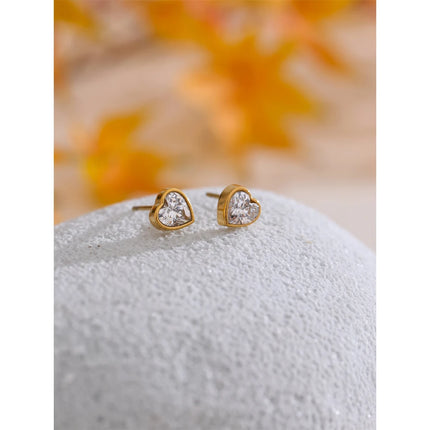 Yhpup Delicate AAA Bling Cubic Zirconia Heart Love Stud Earrings Valentine's Day Gift High Quality Stainless Steel Daily Jewelry