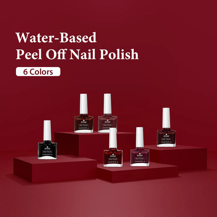 6pc 15ml Red Water-Based Peel Off Nail Polish Set Air Dry Easy to Apply Long Lasting Nail Art Manicure Vernis DIY for Home Salon