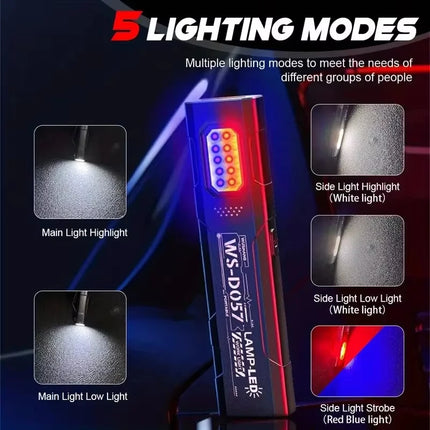 D2 Powerful 550LM EDC Flashlight USB Rechargeable Portable Torch with COB Red and Blue Lights Outdoor Portable Pen Clip Lantern