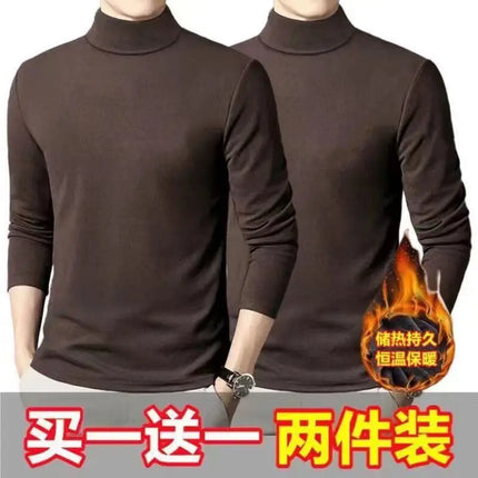 Thickened Inner Fleece-Lined Men's Polo/Turtle Neck Warm Long Sleeve Base Layer Top Autumn Winter Fashion Outwear T-Shirts
