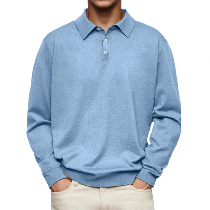 Casual Long Sleeve V-Neck Polo Shirt Men's Autumn Winter Fashion Independent Station Hit Button Leisure Top Polyester Fiber