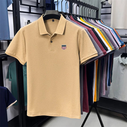men's summer luxury brand 100% cotton polo shirt, lapel print short-sleeve t-shirt, business casual breathable men's clothing