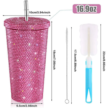 500ml Diamond Thermos Bottles Straw Cup With Lid Rhinestone Stainless Steel Double Layer Thermos Cups Glitter Cup Water Bottle