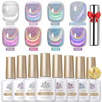 BORN PRETTY Cat Magnetic Moonlight Gel Nail Polish Set 10ml Sparking White Silver Water-light Soak Off UV Gel Nail Art Manicure