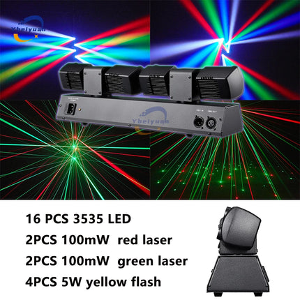 80W LED Dual-Head Moving Head Beam Light Red/Green Laser Yellow Flash DMX512 Remote Control DJ Disco Party Stage Effect Light