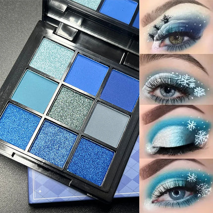 9 Color Blue Eyeshadow Palette Matte Shimmer Dolphin Eye Shadow Palette Glitter Makeup Pigmented Long Lasting Professional
