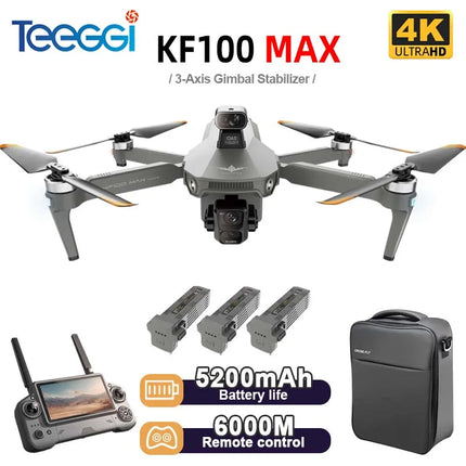 Teeggi KF100 MAX GPS RC with screen Drones With 4K HD Camera Profesional 3-Axis Gimbal obstacle avoidance 6KM Foldable RC Dron