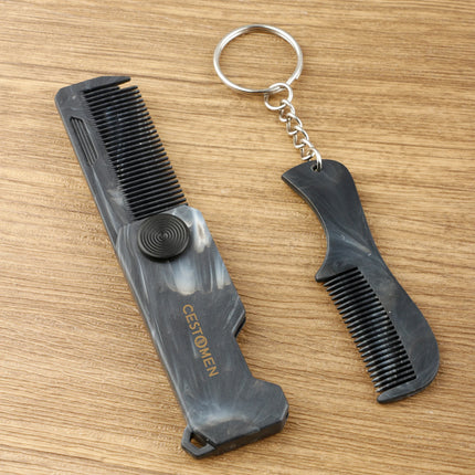 1/2PCS Marble Pattern Beard Folding Comb With Key Chain Mini Mustache Comb Men Portable Travel Beard Care Hair Styling Tool Comb