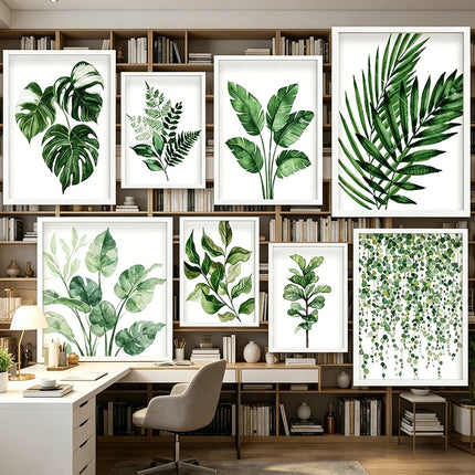 Bohemian Watercolor Tropical Plant Canvas Painting Monstera Banana Leaf Eucalyptus and Fern Art Posters Aesthetic Bedroom Decor