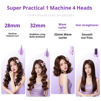 4-in-1 Automatic Curling Iron Multifunction Hair Styler Ceramic Negative Ion Straightener Curler Wand for Women Style Waves