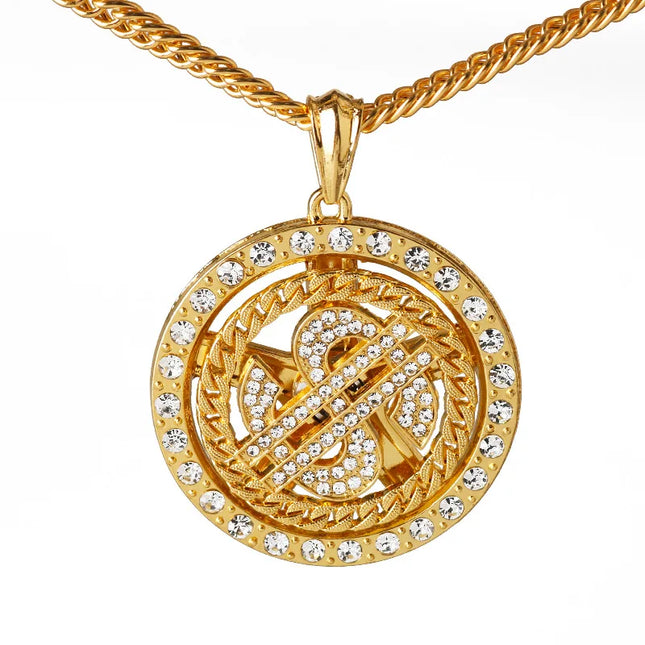 Rotating dollar sign pendant, hip-hop necklace, dollar carousel necklace