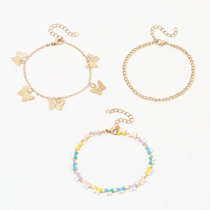 3pcs/set Layered Butterfly Anklet Set: Stackable Foot Jewelry for Beach Days & Free-Spirited Style.