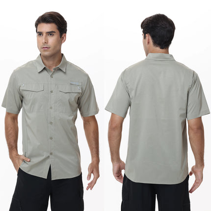 Summer UPF 50+ Men's Short Sleeve Fishing Shirts, Breathable Cargo Shirt, Button Down Tactical Shirts Cooling for Hiking Safari
