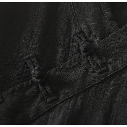 Loose Fit Long Sleeve Shirt New Autumn 2025 Chinese Style Button Zen Study Robe Tea Ceremony Side Buttoned Cotton Linen Shirt
