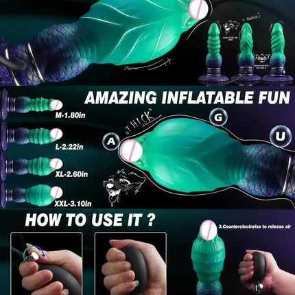 Inflatable Fantasy Monster Dildo Adjustable Big Knot Raised Thorns Realistic Texture Silicone Adult Toy for Beginners Advanced
