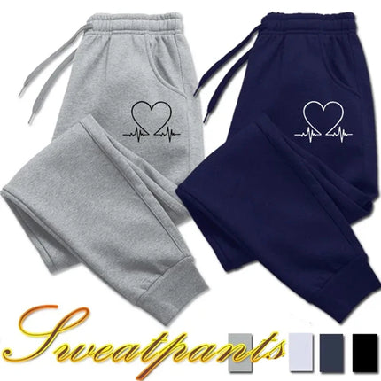 new men Heart Printed Sweatpants Luxury Long Pants Jogger Trousers Casual Sports Fitness Solid Versatile Pants Women Sweat Pants