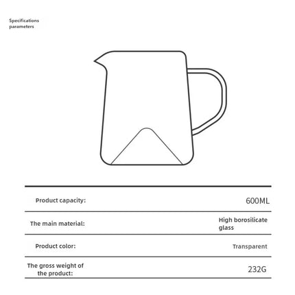Thickened Heat-resistant Glass Hand Brew Coffee Pot,Borosilicate Handle Mug with Scale,600ml Transparent Milk Cup