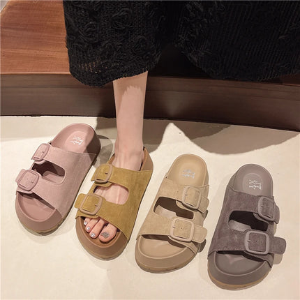 Smile Women Slippers Summer Casual Women Shoes Retro Trend With Buckle Slippers Comfortable Beach Slippers Round-headed Slippers