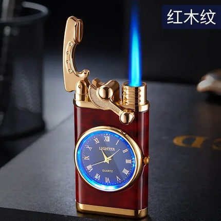 New Quartz Watch Windproof Lighter Metal Blue Light Rocker Arm Butane Jet Flame Torch Lighter Smoking Men's Gift Ignition Tools
