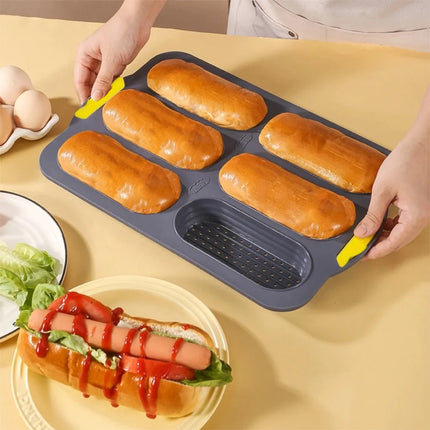 A Set of Silicone 6-Piece Baguette Bread Molds, Non-Stick Cake Baking Tray, Food-Grade Silicone Hot Dog Mold