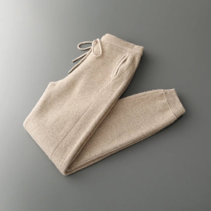 New Men Knitted Pleated Ankle Pants 100% Pure Wool Plane Thicken Pants Pocket Decoration High quality Warmth Ventilate Long Pant