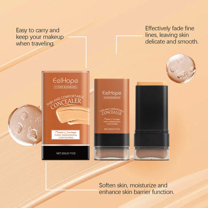 Concealer Foundation Stick with Brush Oil Control Brightening Makeup Natural Matte Finish Coverage Dark Circles Blemishes