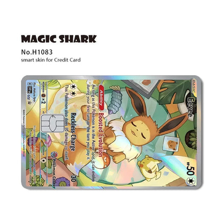Magic Shark Mew Charizard EX Eevee Gengar Pikachu TCG Card Holographic Laser Skin Film Sticker for Bank Credit Card