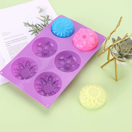 Silicone Soap Molds 6 Cavities Flower Silicone Molds for Homemade Craft Soap Mold Cake Mold / Chocolate Mold ＆ Ice Cube Tray