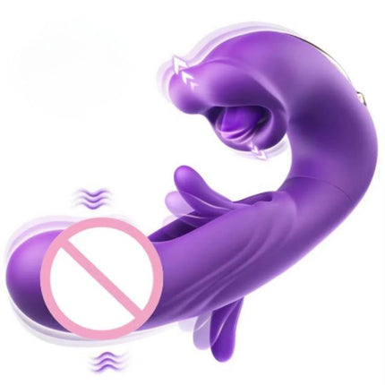3in1 Dual Stimulator Vibrator for Women G Spot Clitoral Soft Finger Flapping Masturbation Dildo with Tongue Licking Stick