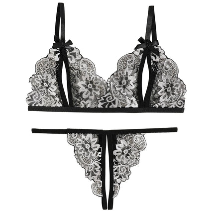 Women Sexy Lingerie Bra Thongs Sets Ultrathin Lace Lingerie Set Temptation Erotic Open Bra Crotchless Outfits For Pretty Girls