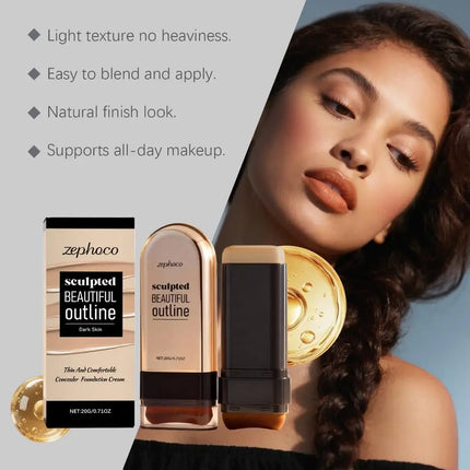 Zephoco Moisturizing Concealer Foundation Stick Long Lasting Full Coverage Covers Dark Circles Acne Scars Face Base Makeup