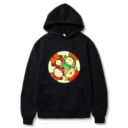 South Park Anime Pattern Hoodie Fashion Warm Coat Men's Autumn and Winter Season Hoodie Street Black Long Sleeve Hoodie