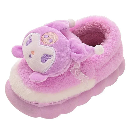 Winter Warm Cute Cartoon Indoor Mule Soft Non-slip Fluffy Slippers For Kids Teen Boys Girls Children Home Cotton Shoes Size 24-4