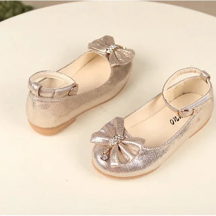 Spring Autumn Kids Leather Shoe Elegant Bowtie Girl Princess Shoes Fashion Casual Wedding Children's Flats Ankle-strap Versatile