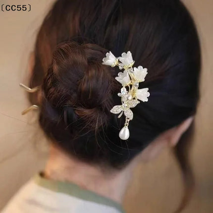 Hanfu Hair Access Long Tassel Vintage Lily Of The Valley U-shaped Hairpins Flower Handmade Hair Sticks For Women〔CC55〕
