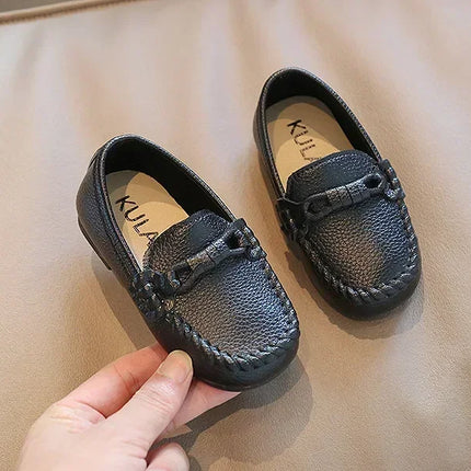 Boys Leather Shoes Black White for School Party Wedding Kids Formal Flats Loafers Slip-on Soft Loafers Children Moccasins 21-30