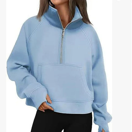 New Spring Autumn Stand Collar Solid Color sweatshirt Long Sleeve tops Loose Half Zip Pullover Women's Daily casual sweatshirt