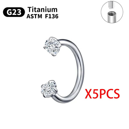 Wholesale 5/50PCS G23 Titanium Eyebrow Piercing Nose Ring Septum Helix Cartilage Piercing C rod Body Jewelry For Women