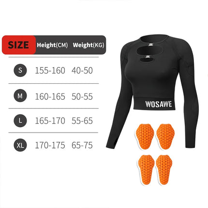 WOSAWE Motorcycle Jacket Women Summer Hollow Mesh Breathable Long Sleeve Motorbike Riding Gear External Removable Pads Short Top
