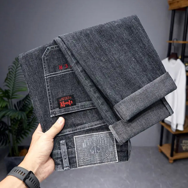 26 New Men's Jeans Slim Fit Small Feet Four Season Embroidered Pants High-quality Classic Colors