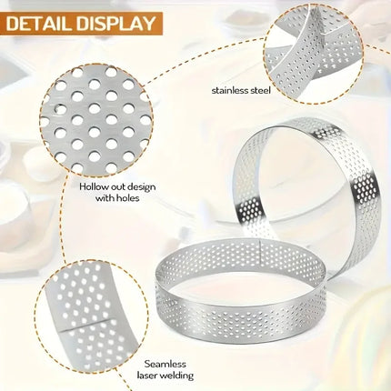 Tart Ring Set, 3-12Pcs Perforated Stainless Steel, Food Grade Nonstick Reusable EasyClean, Cake Rings Pastry Molds, Baking Tools