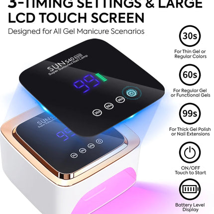 180W Cordless UV LED Nail Lamp With LCD Display Wireless 57LEDS Nail Drying Lamp For Drying Polish Gel Rechargeable Salon Tools