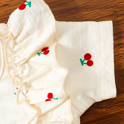 2pc Dress Set: Summer Cherry Print, Ideal for Daily Wear, Birthday Party & Summer Photoshoot, for Baby Girl (0-4Y), Toddler Girl