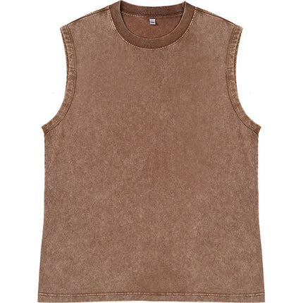 230g Pure Cotton European and American High Street Retro Washed Distressed Sleeveless Vest Men's Casual Loose Shoulder T-shirt