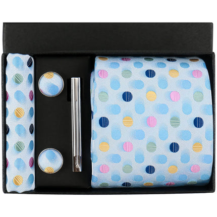 Classic 100% Silk Men's Ties In Gift box 8cm Plaid Dot Striped Business Necktie Handkerchief Cufflinks Wedding Party Tie Set