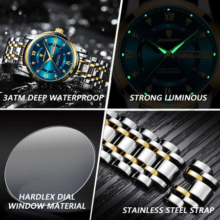 POEDAGAR Luxury Fashion Men's Wristwatch Waterproof Stainless Steel Luminous Trendy Men's Watch Date Week Men's Quartz Watches Reloj