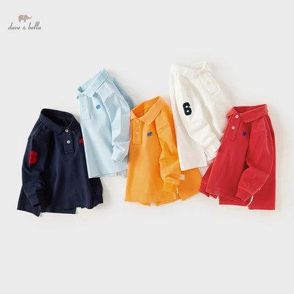 Dave Bella Boys Girls Clothing Lapel Cotton Long Sleeve Spring Autumn Version Solid Color Kids Fashion Polo Shirt DB3243929