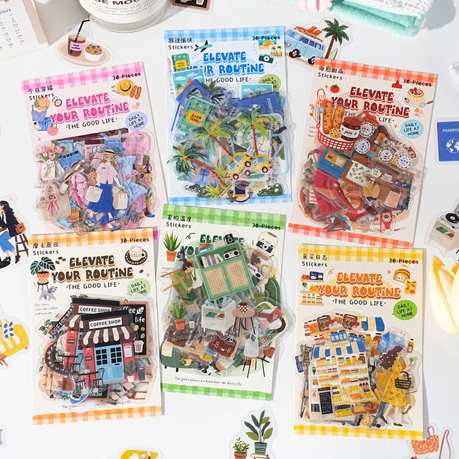 30Pcs/Pack ‌Light Up Daily Life Series Decorative Stickers Material Perfect for Journaling Diy Scrapbooking Supplies