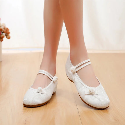 Fashion Embroidery Chinese Style Low-heel Women Shoes Elegant Casual Zapatos Vintage Woman Cloth Single Shoes Ethnic Style